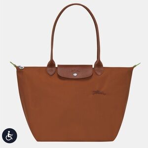 Le Pliage Green Tote size L cognac recycled canvas